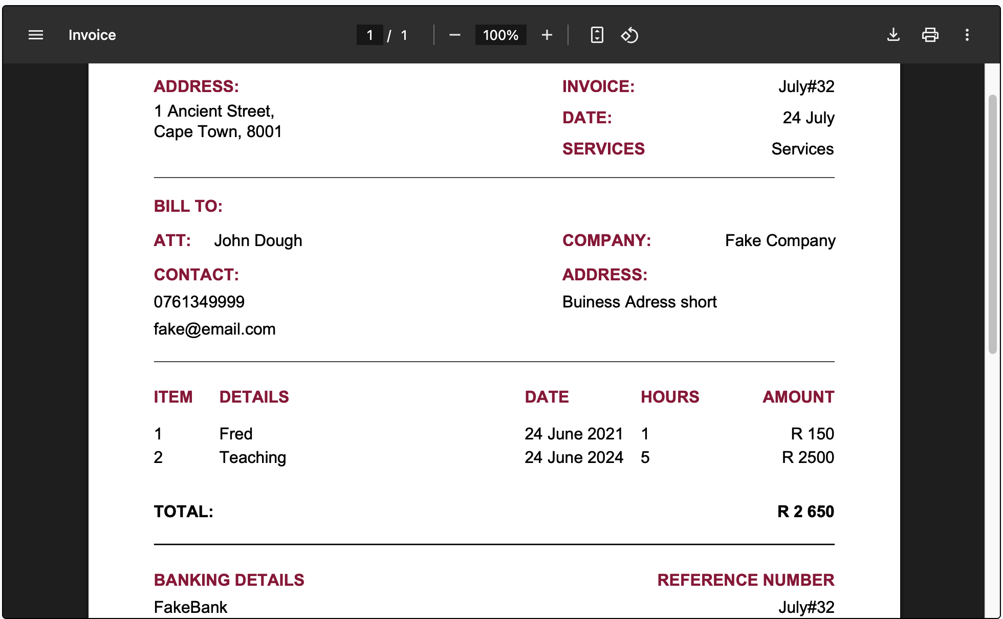 Simple Invoice Generator